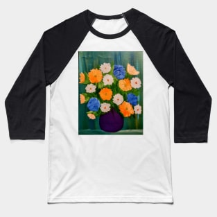 Bright bunch of flowers together in a metallic turquoise vase Baseball T-Shirt